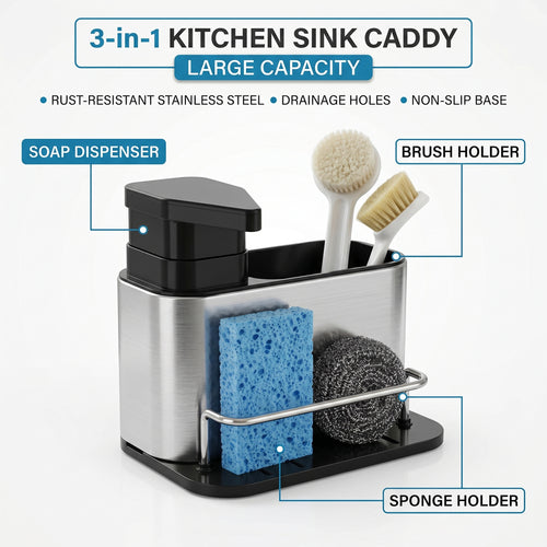 The Nook Box 3-in-1 Sink Organizer with Soap Dispenser.