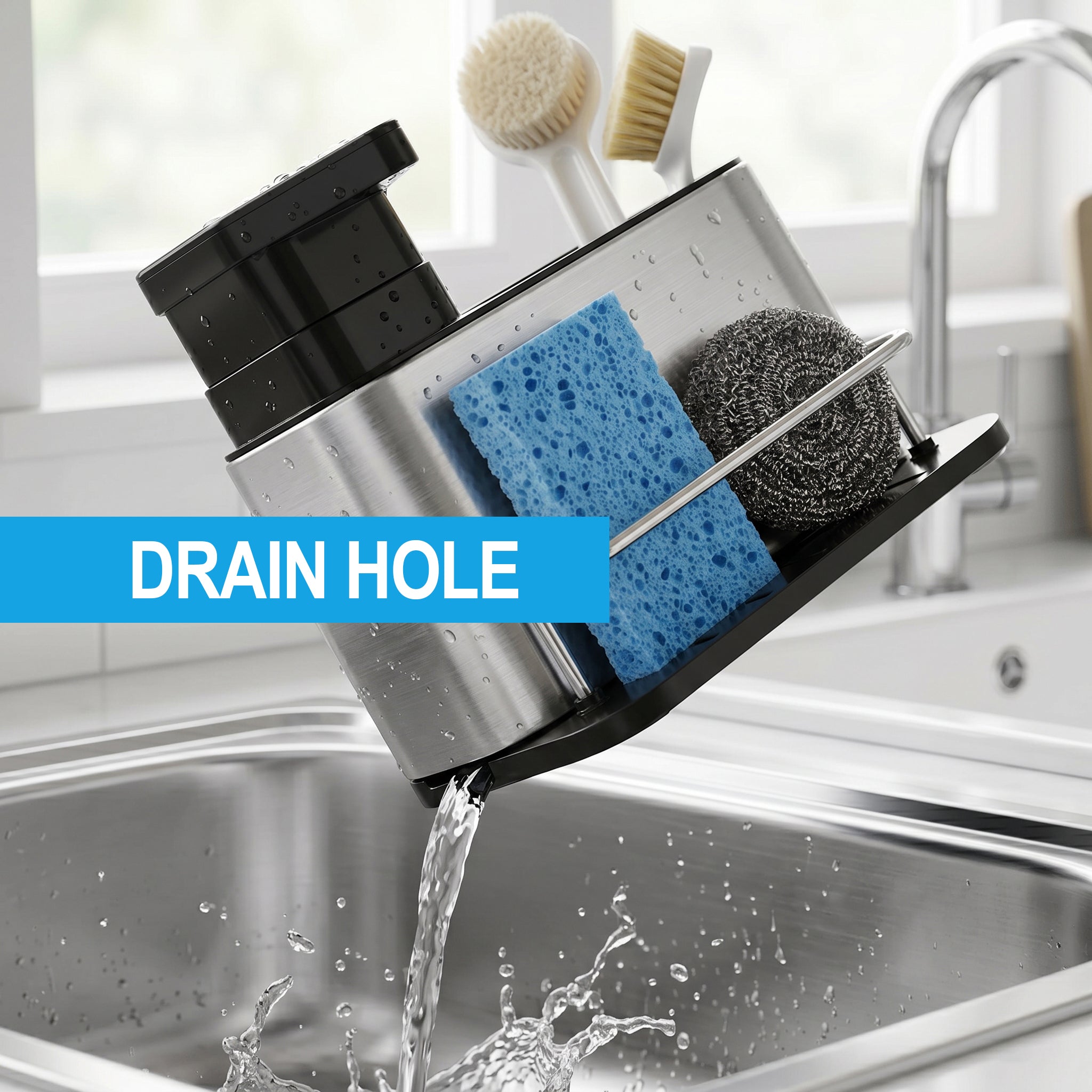 The Nook Box 3-in-1 Sink Organizer with Soap Dispenser.