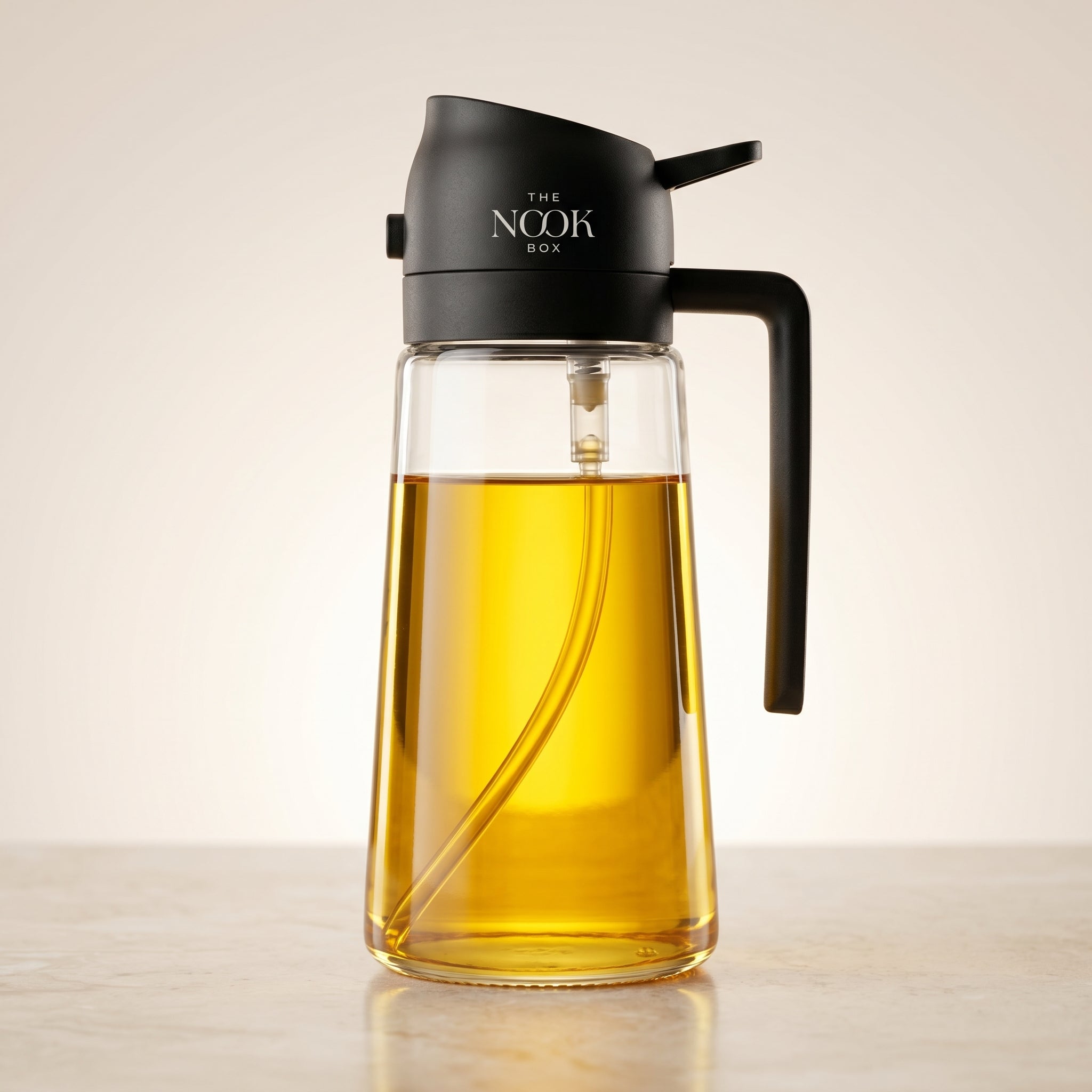 THE NOOK BOX™ 2-in-1 Glass Oil Dispenser & Sprayer (500ml) – Dual Spray & Pour, Anti-Drip Nozzle, BPA-Free, Premium Kitchen Oil Bottle