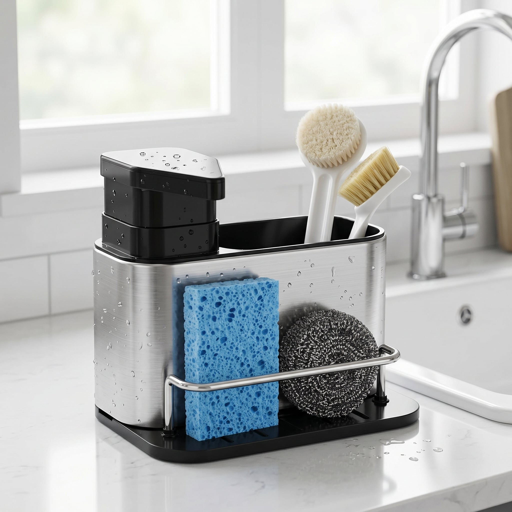 The Nook Box 3-in-1 Sink Organizer with Soap Dispenser.